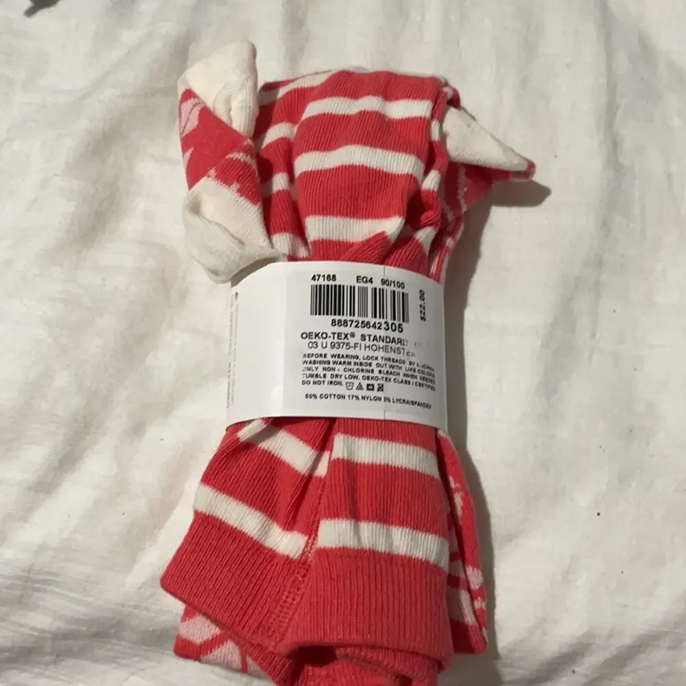 Hanna Andersson 90-100 (3-4) coral cream tights NWT pattern mismatched matched